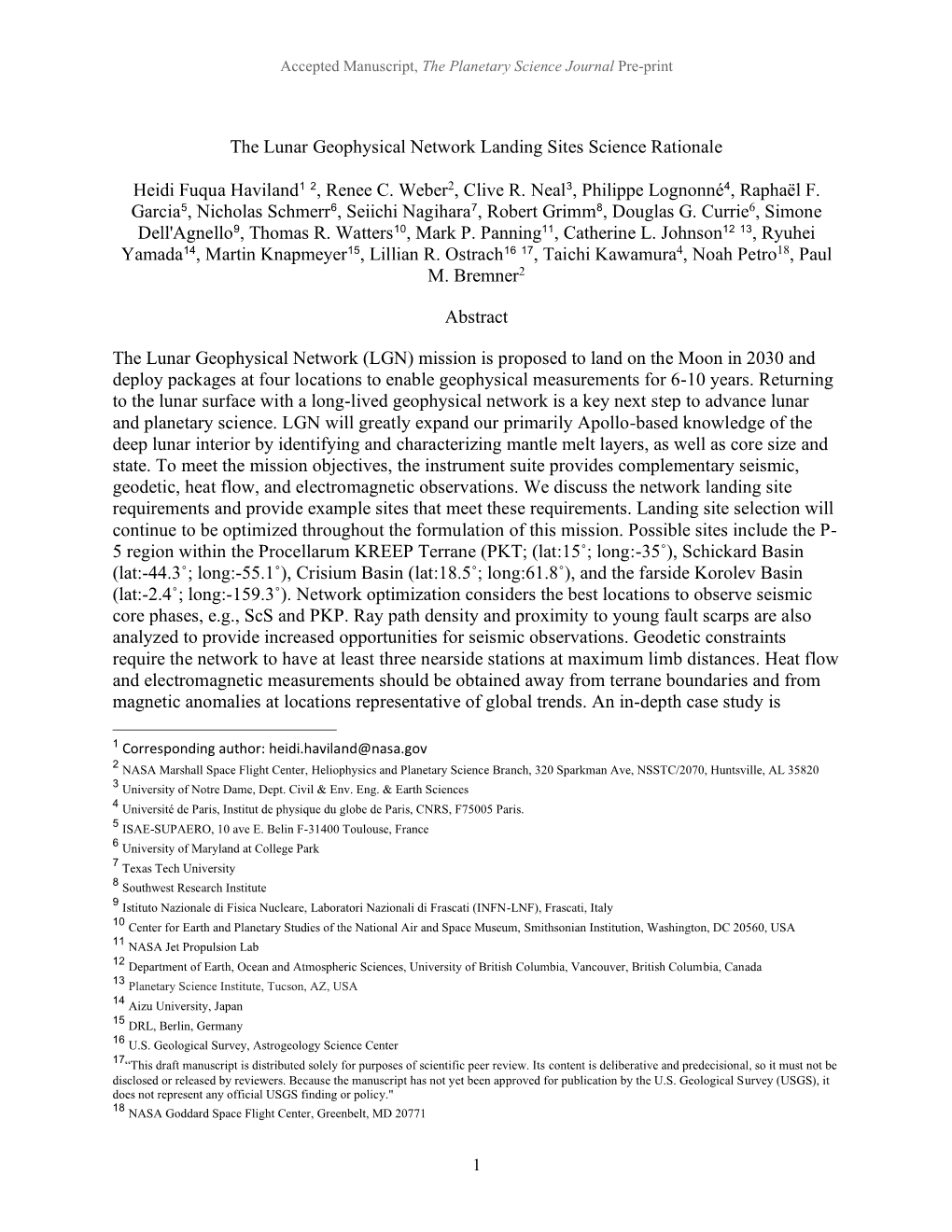 The Lunar Geophysical Network Landing Sites Science Rationale