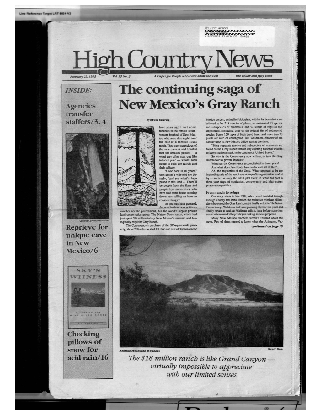 High Country News Vol. 25.3, Feb. 22, 1993