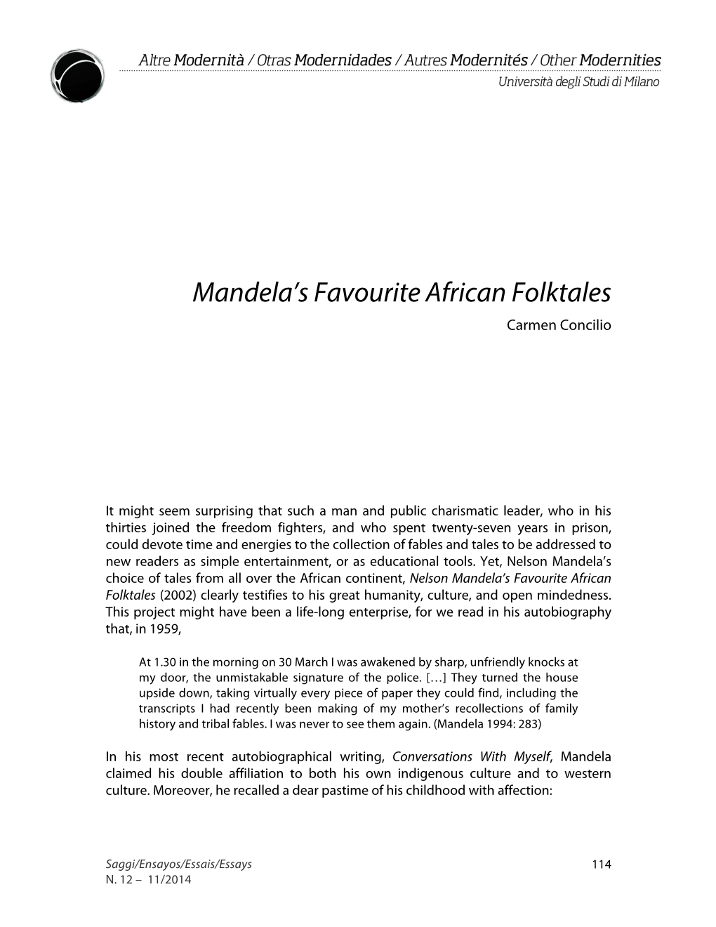 Mandela's Favourite African Folktales