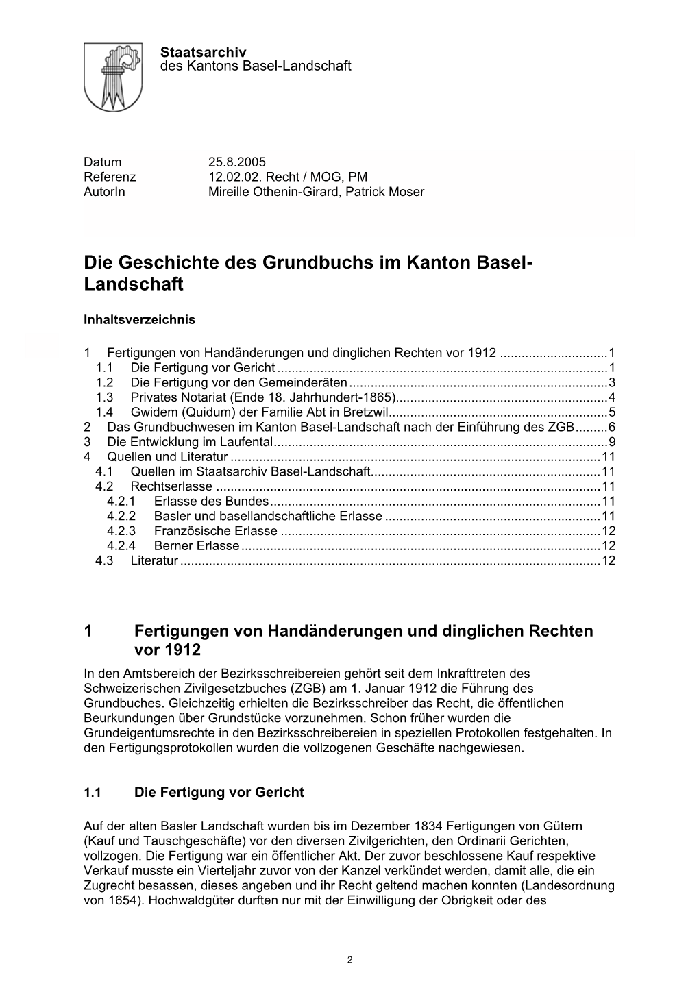 Die Geschichte Des Grundbuchs Im Kanton Basel- Landschaft