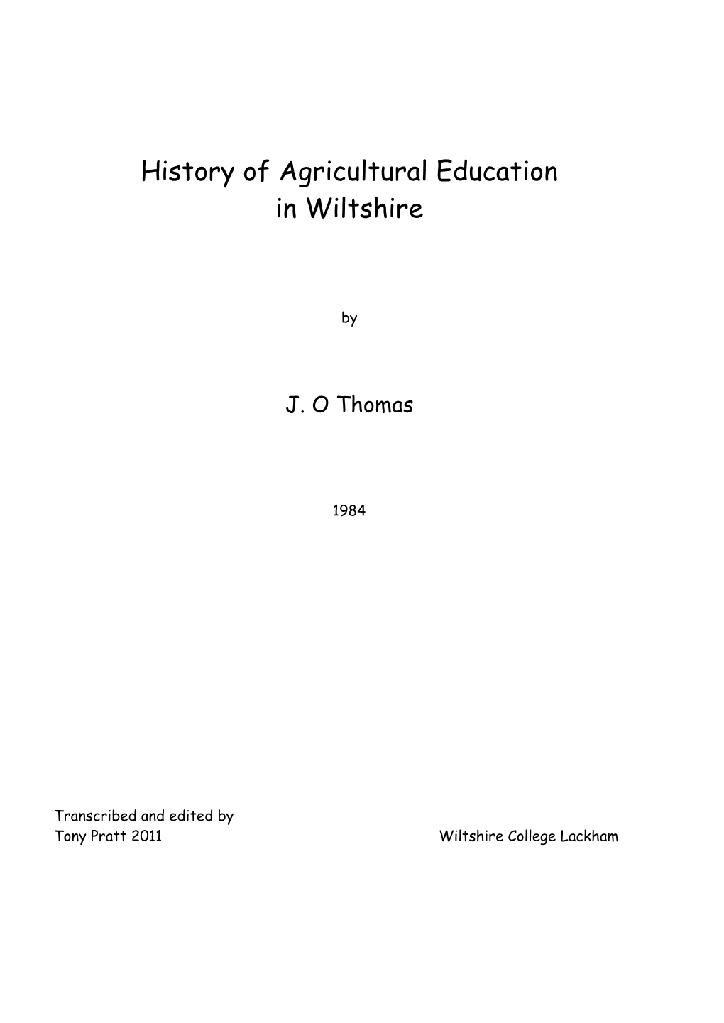 History of Agricultural Education in Wiltshire