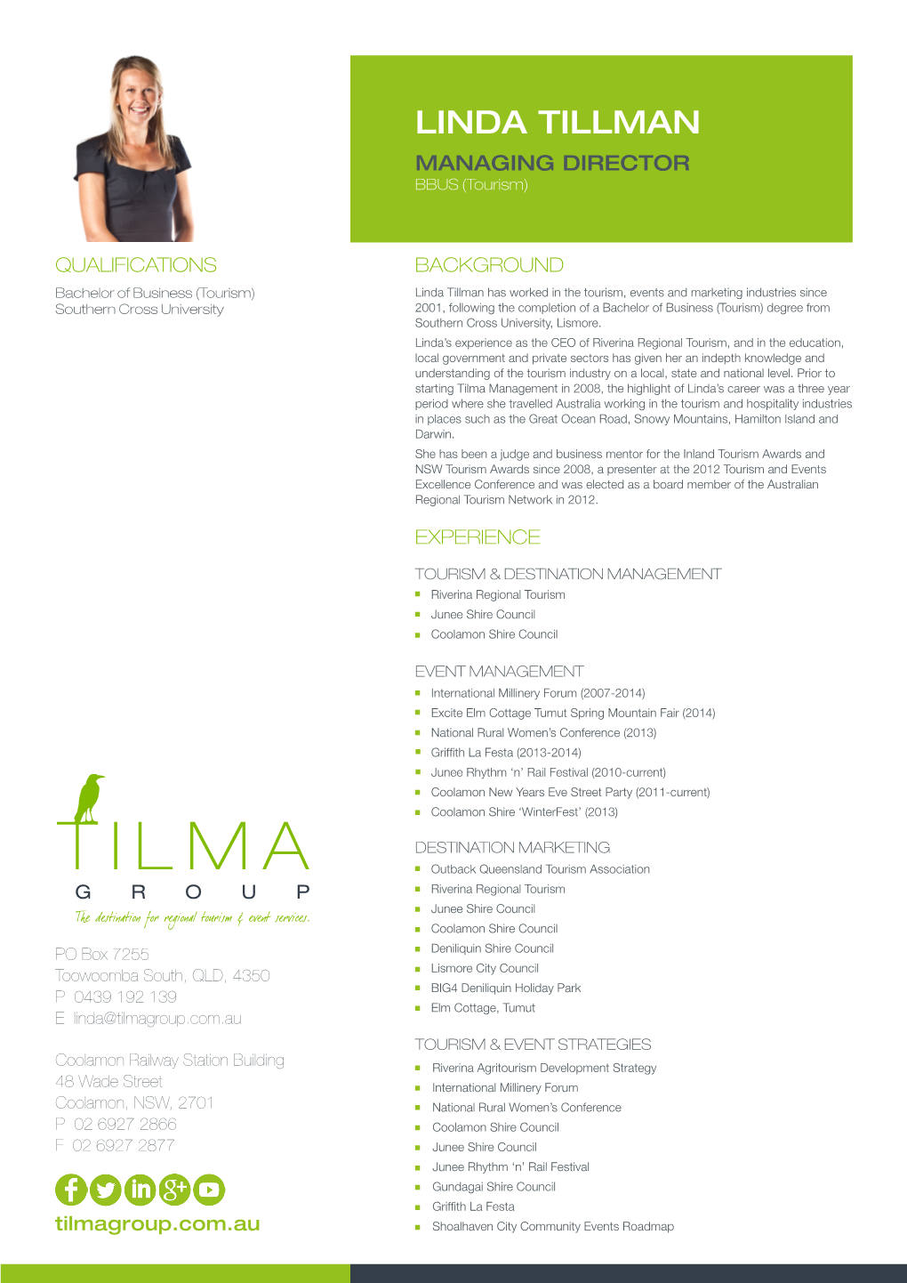 LINDA TILLMAN MANAGING DIRECTOR BBUS (Tourism)