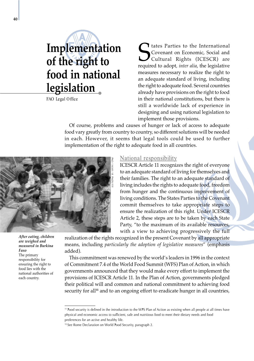 Implementation of the Right to Food in National Legislation