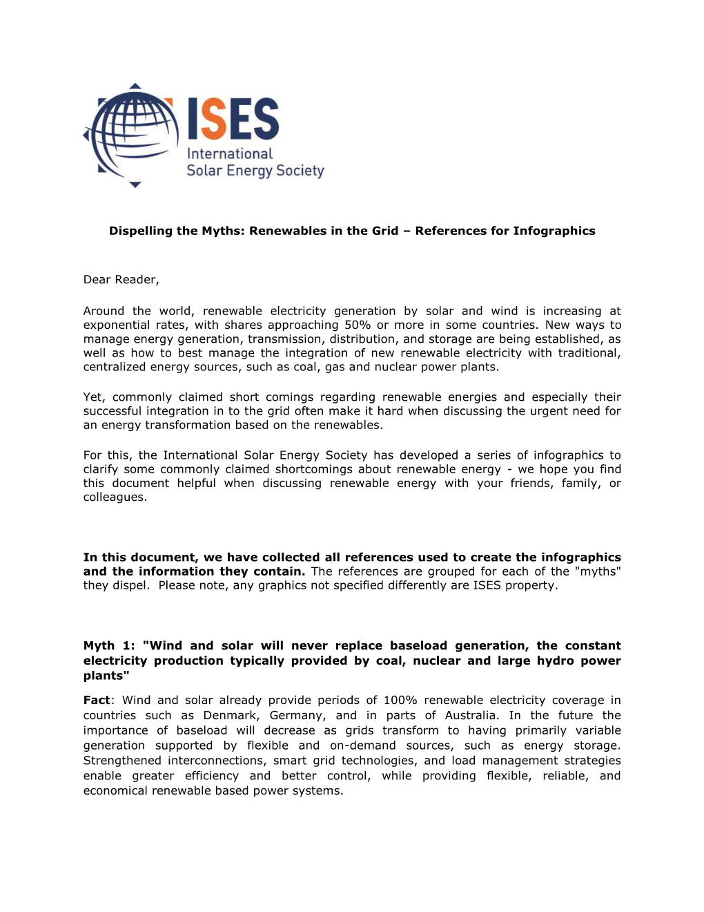 Dispelling the Myths: Renewables in the Grid – References for Infographics