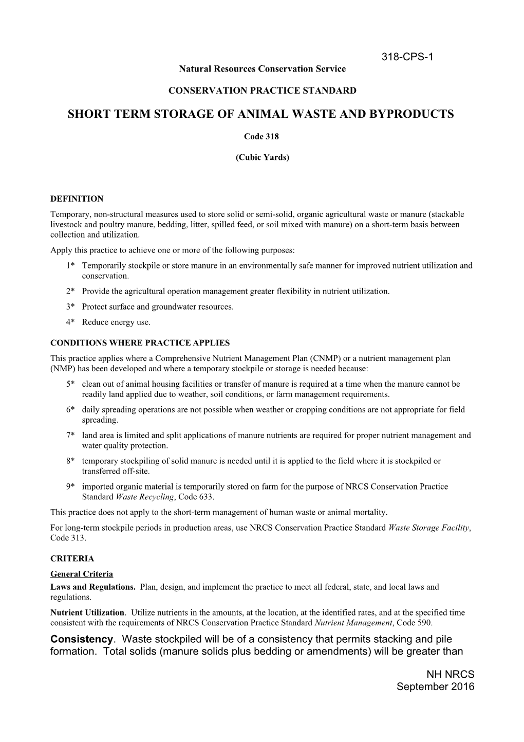 Short Term Storage of Animal Waste