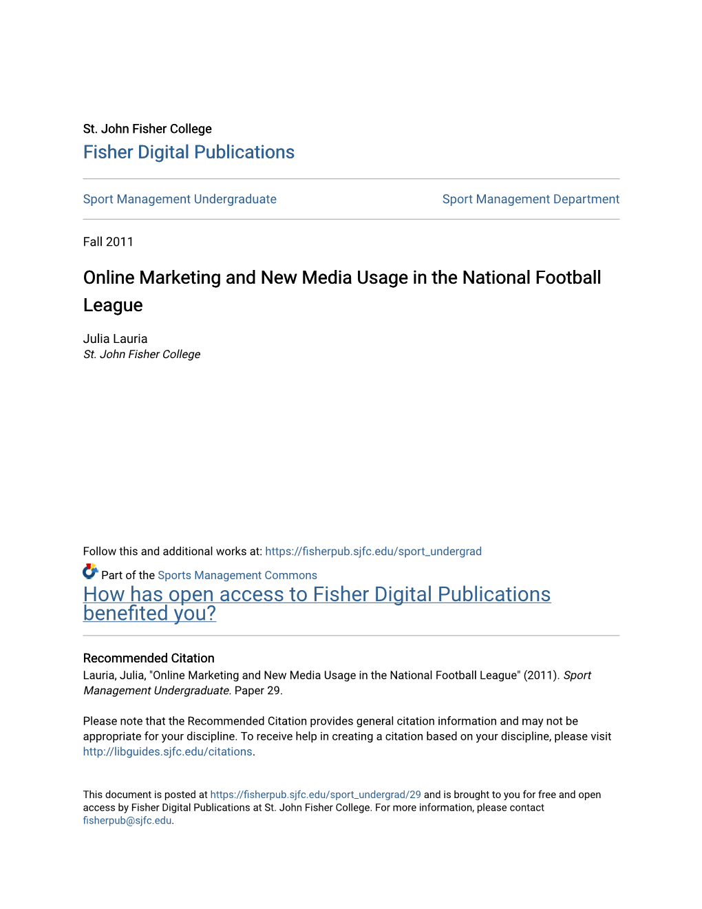Online Marketing and New Media Usage in the National Football League