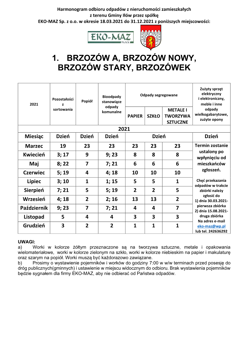 1. Brzozów A, Brzozów Nowy, Brzozów Stary, Brzozówek