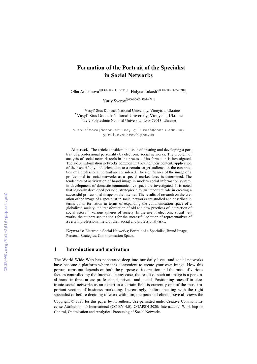 Formation of the Portrait of the Specialist in Social Networks
