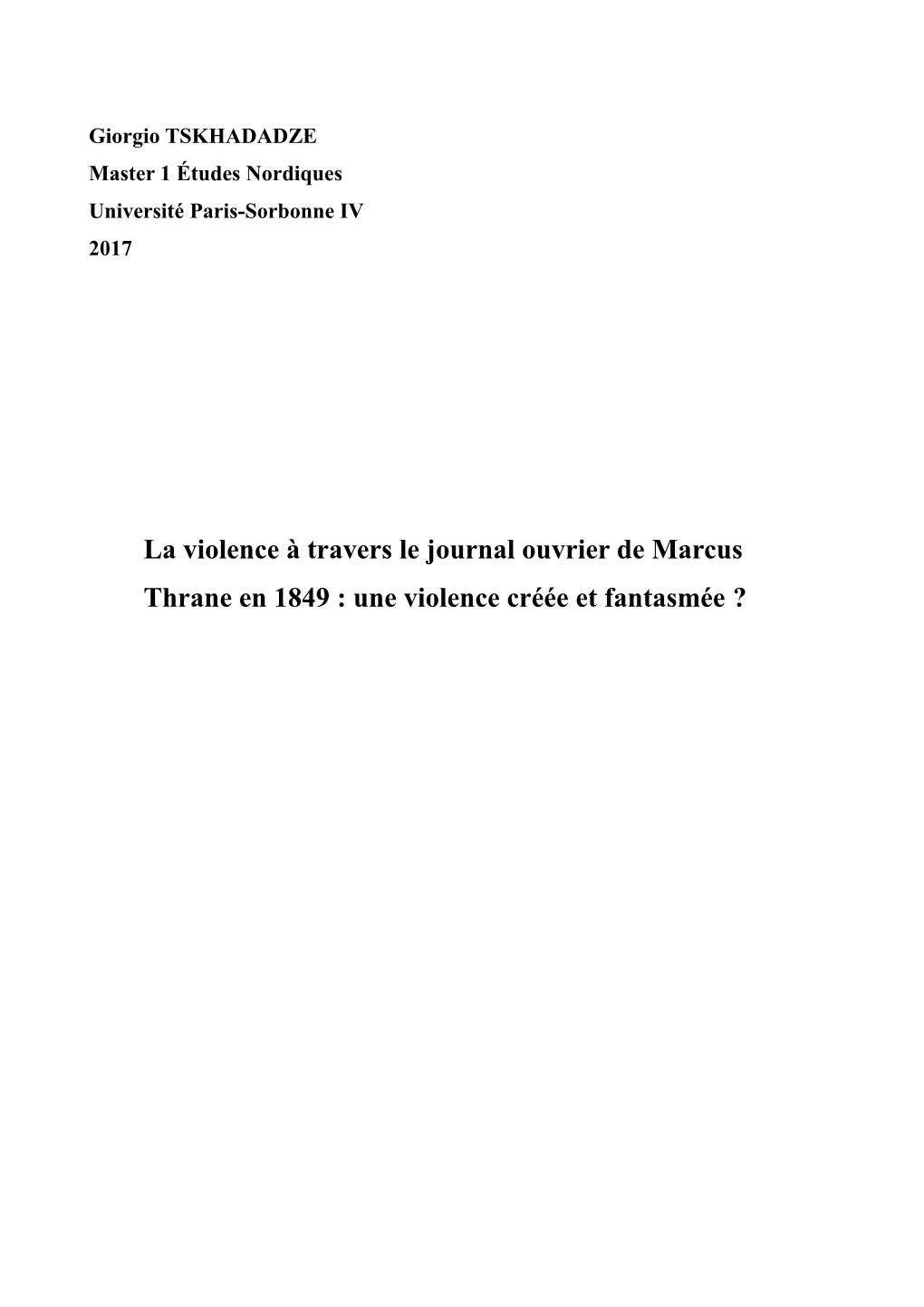 La Violence À Travers Le Journal Ouvrier De Marcus Thrane En 1849 : Une Violence Créée Et Fantasmée ? Table Des Matières
