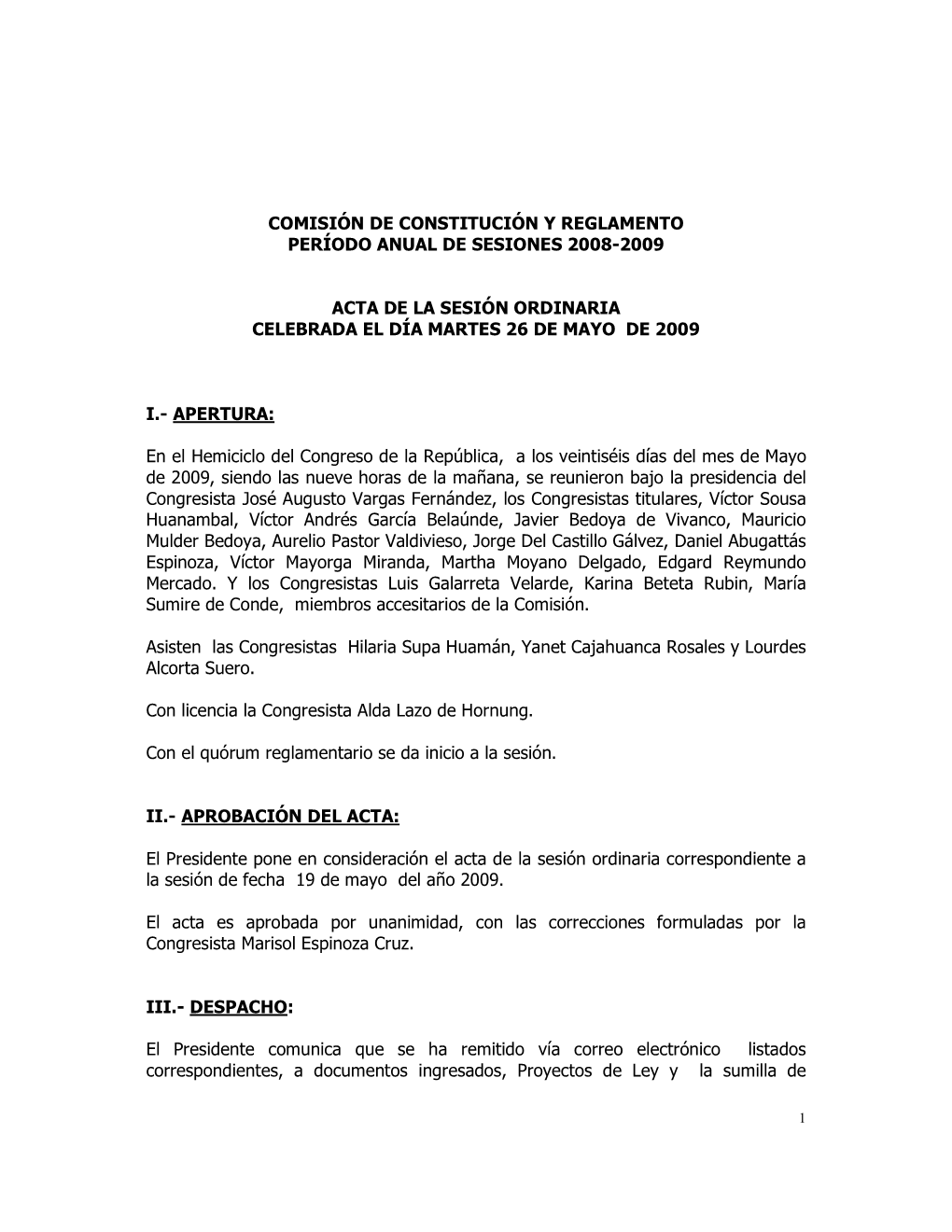 Comisiìn De Constituciìn Y Reglamento Perèodo Anual De Sesiones 2008-2009