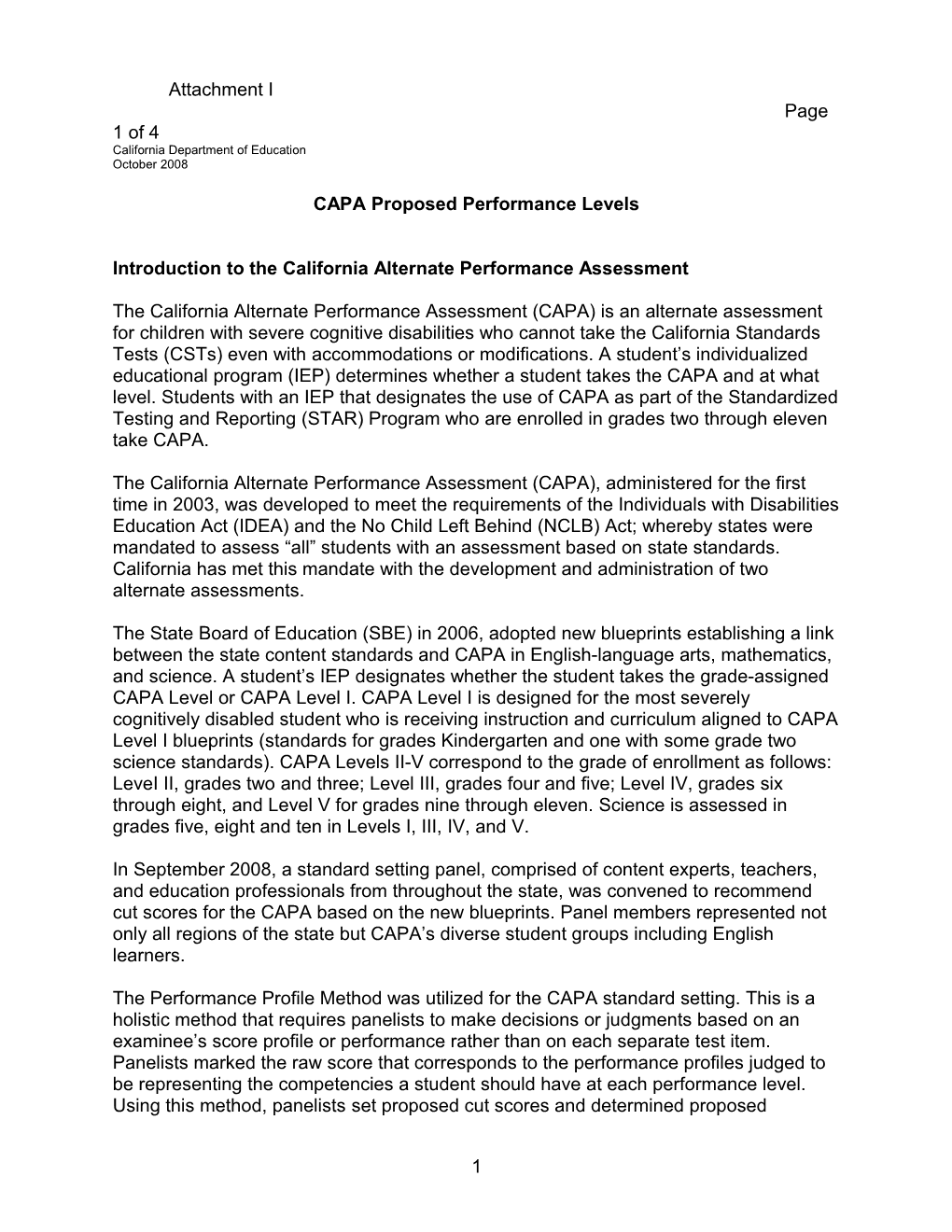 CAPA Proposed Performance Levels - Public Notices (CA State Board of Education)