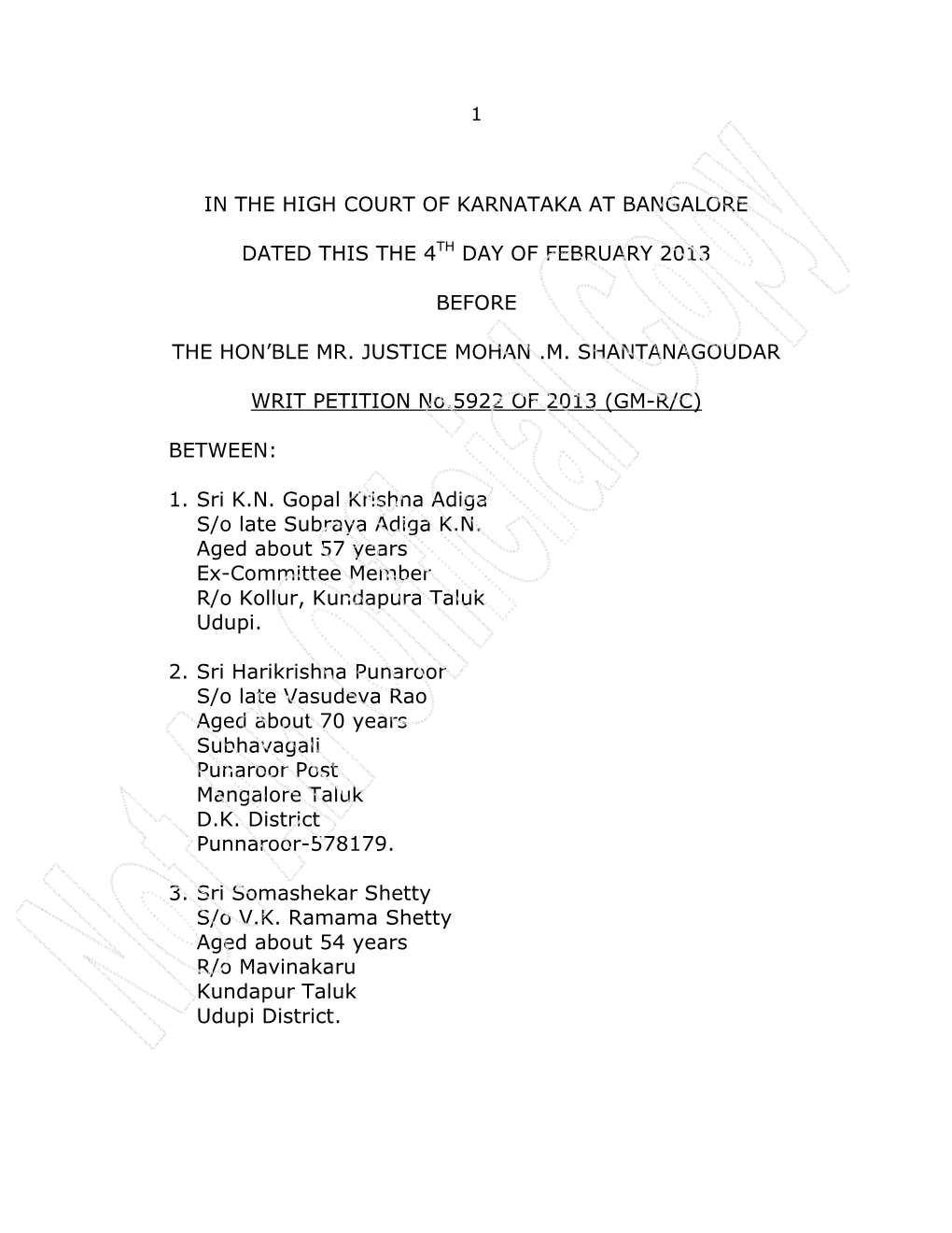 In the High Court of Karnataka at Bangalore