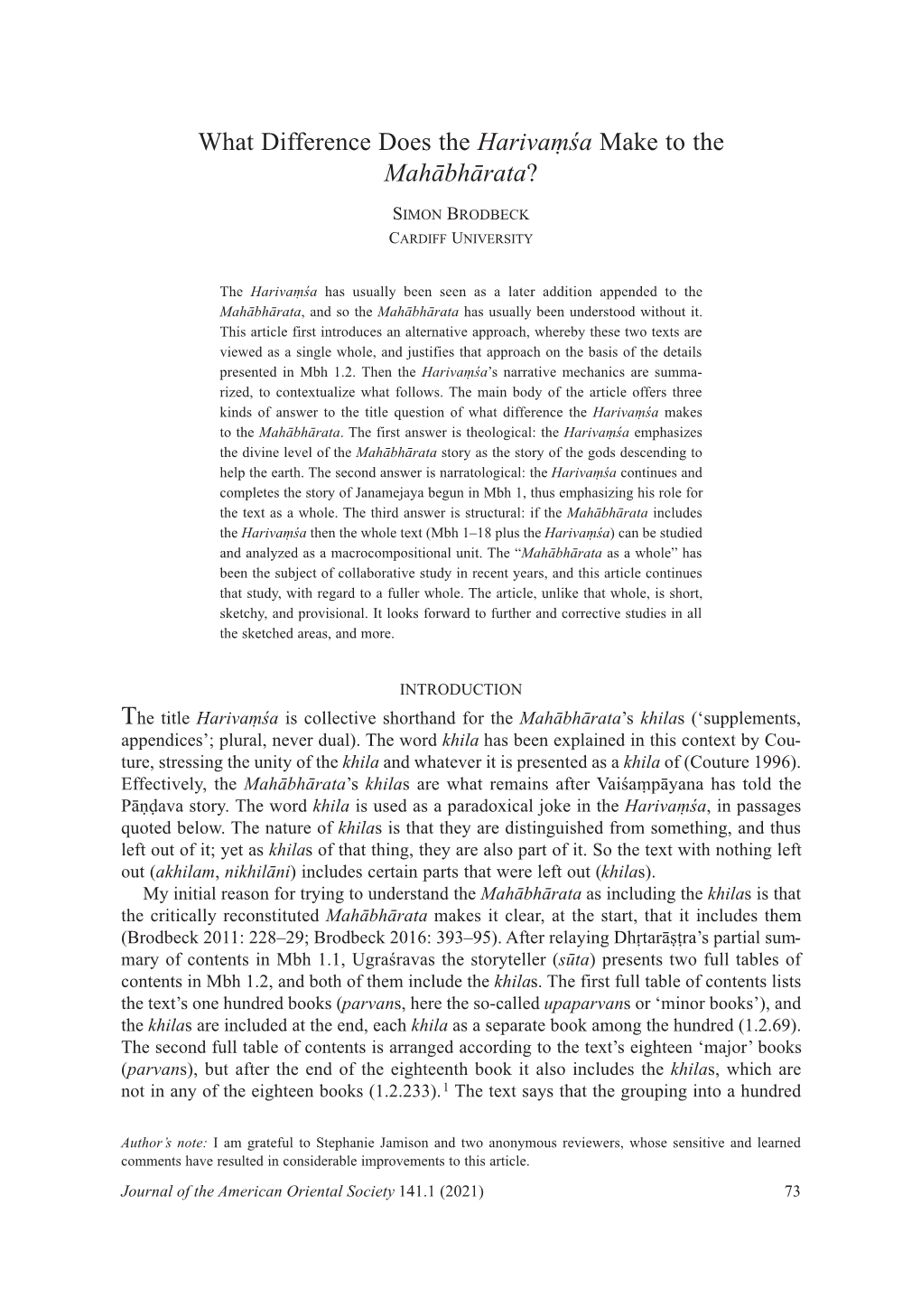 What Difference Does the Harivaṃśa Make to the Mahābhārata?