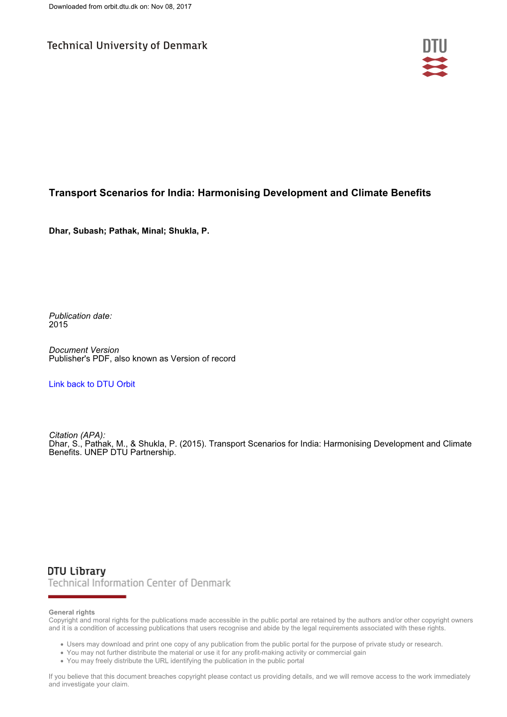 Transport Scenarios for India: Harmonising Development and Climate Benefits