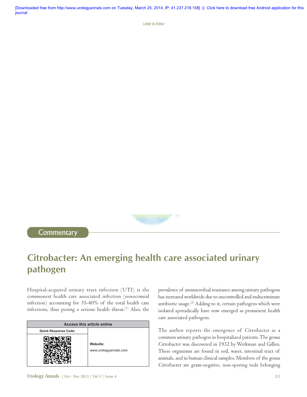 Citrobacter: an Emerging Health Care Associated Urinary Pathogen