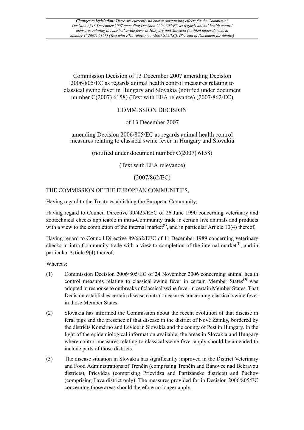 Commission Decision of 13 December 2007 Amending Decision 2006