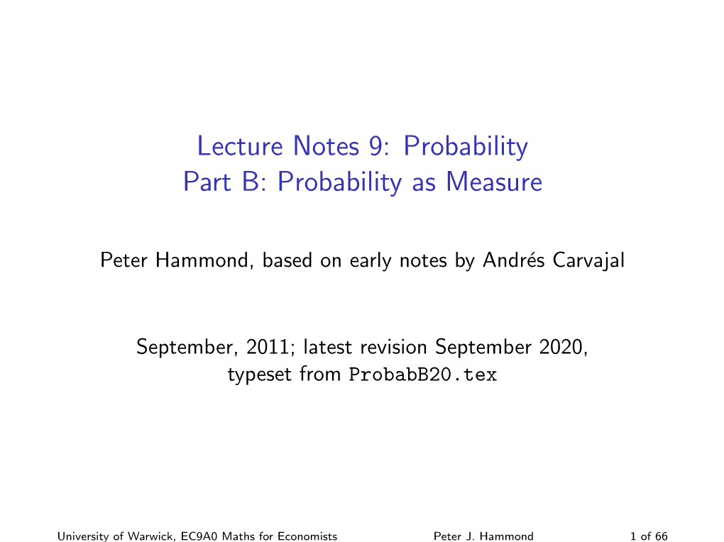 Probability Part B: Probability As Measure