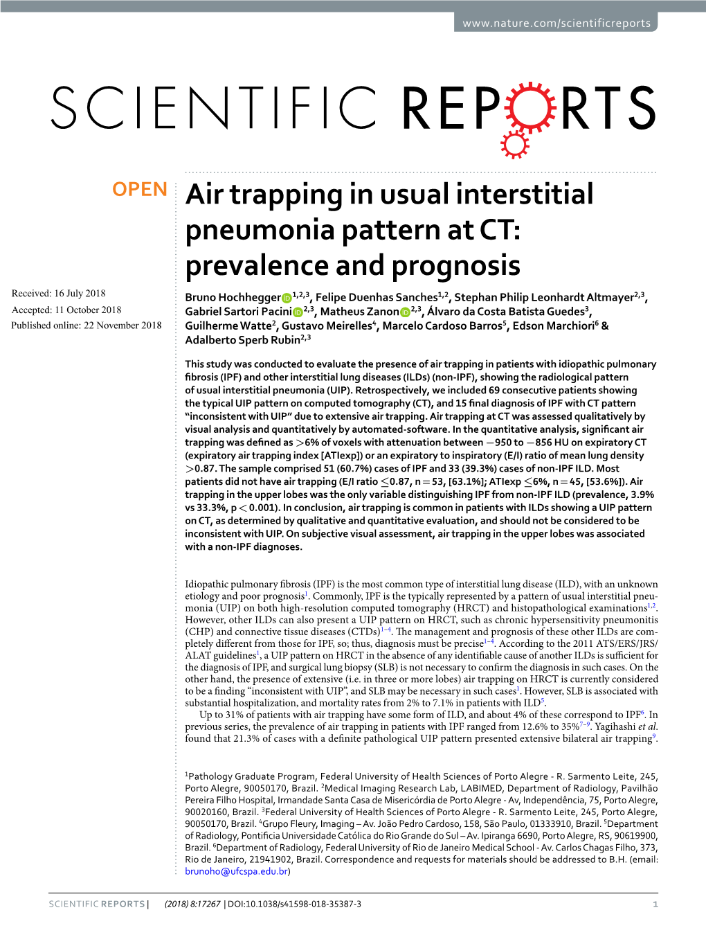 Air Trapping in Usual Interstitial Pneumonia Pattern at CT