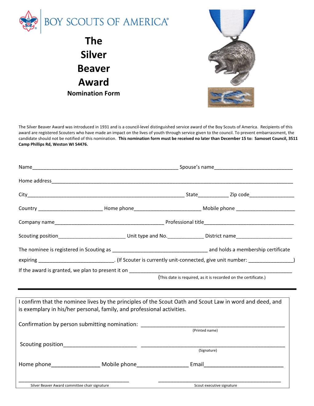 Silver Beaver Nomination Form