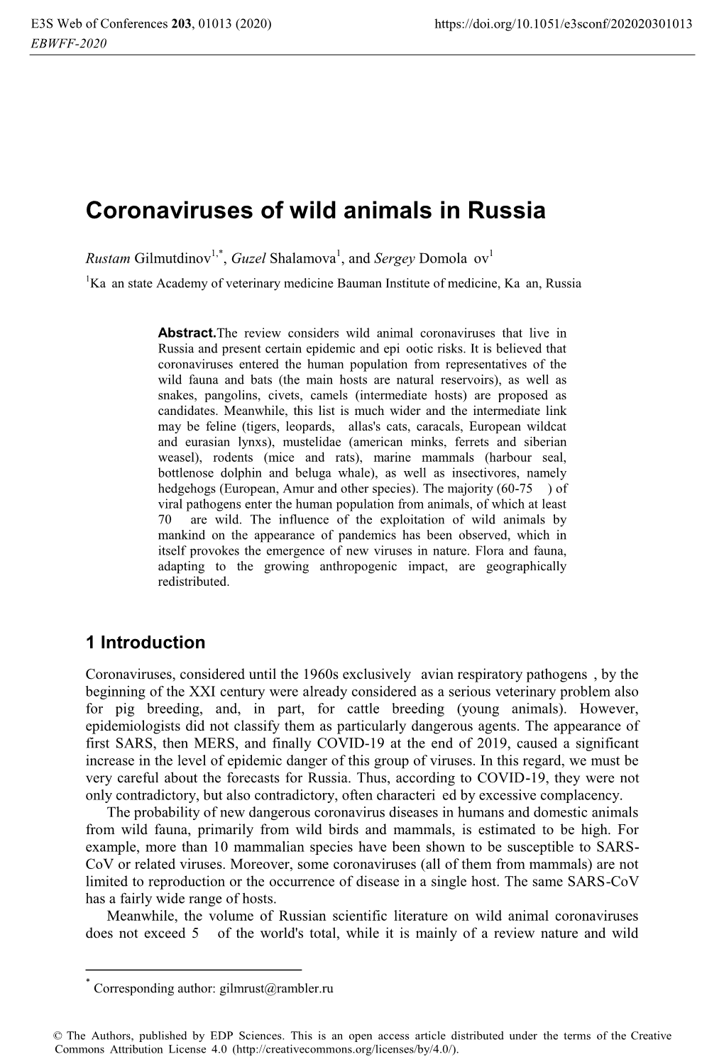 Coronaviruses of Wild Animals in Russia