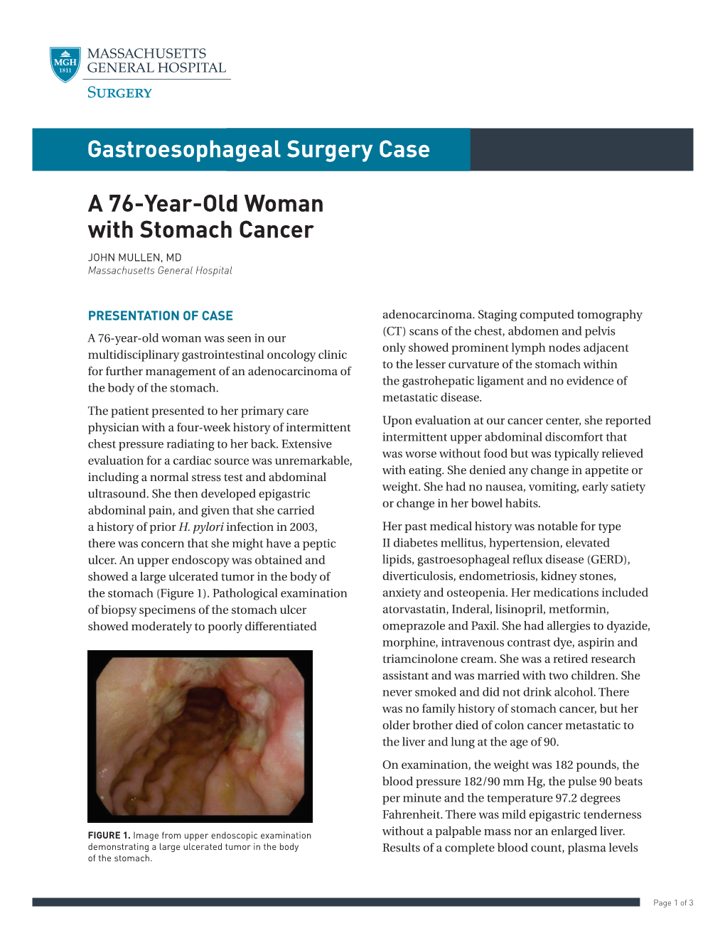 A 76-Year-Old Woman with Stomach Cancer Gastroesophageal Surgery Case