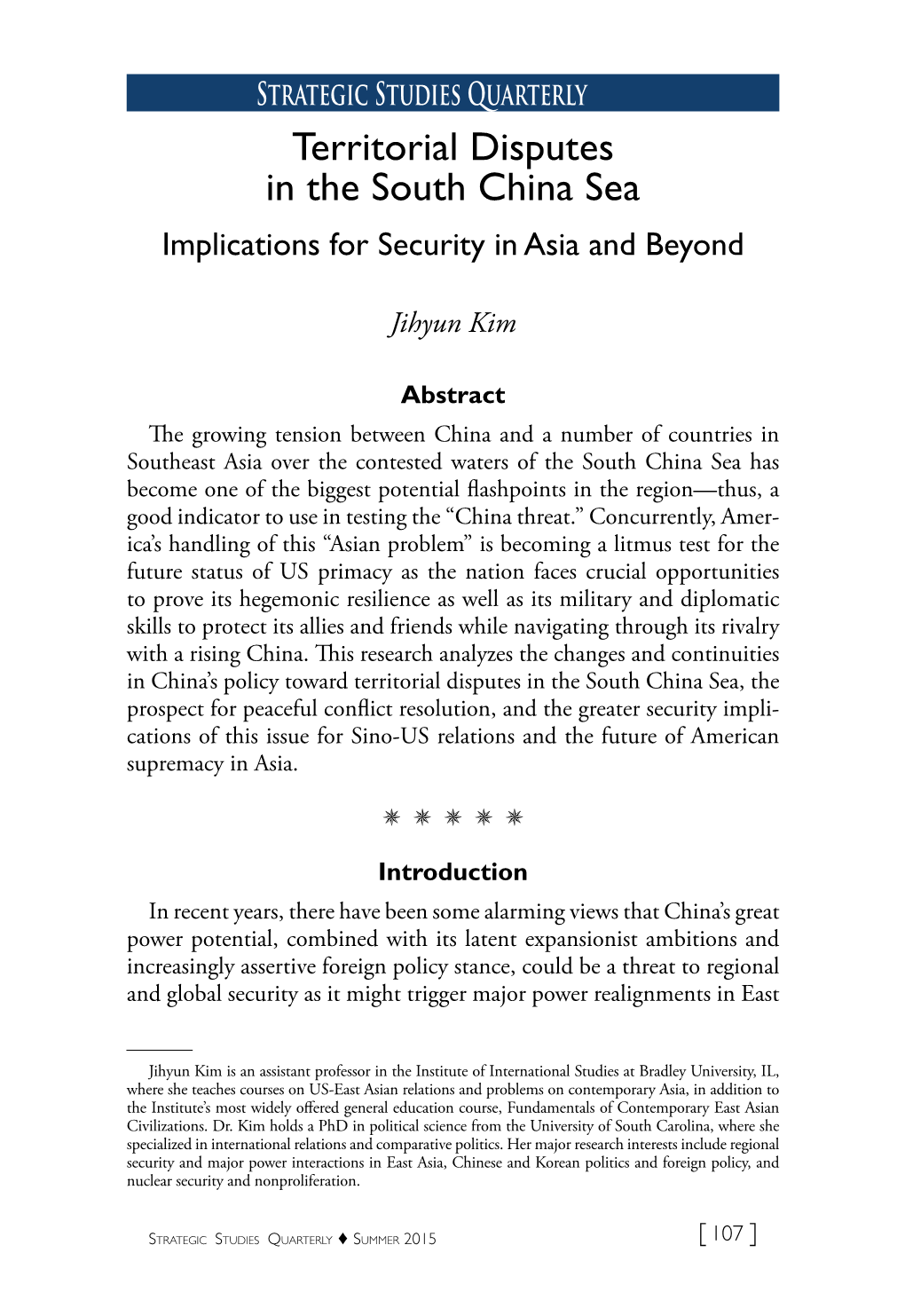 Territorial Disputes in the South China Sea Implications for Security in Asia and Beyond