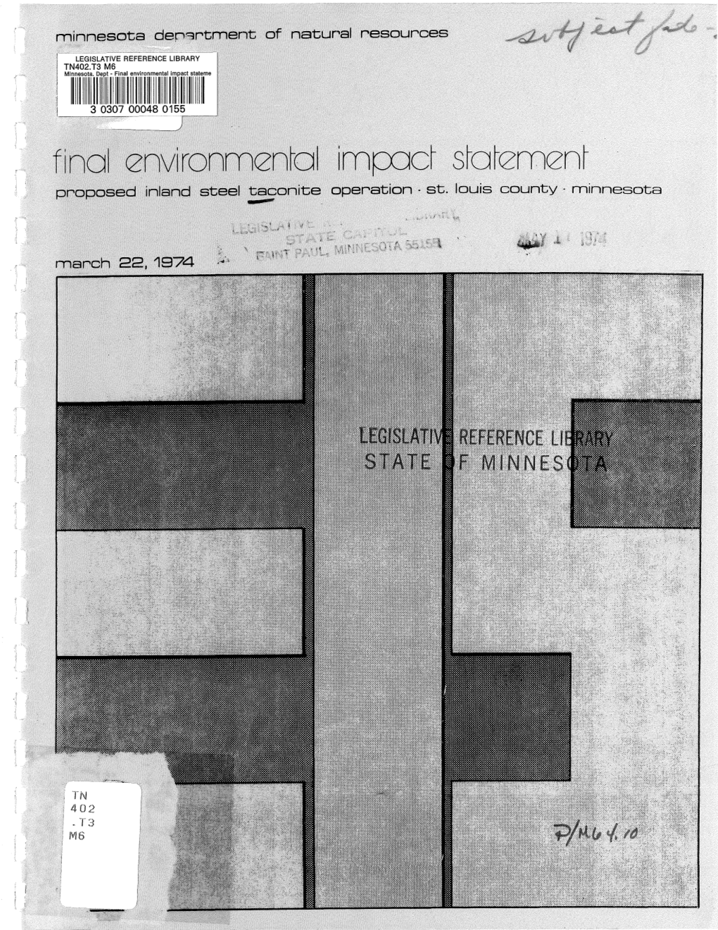 Final Environmenral Imr=Ad Slaremenr Proposed Inland Steel Taconite Operation · St