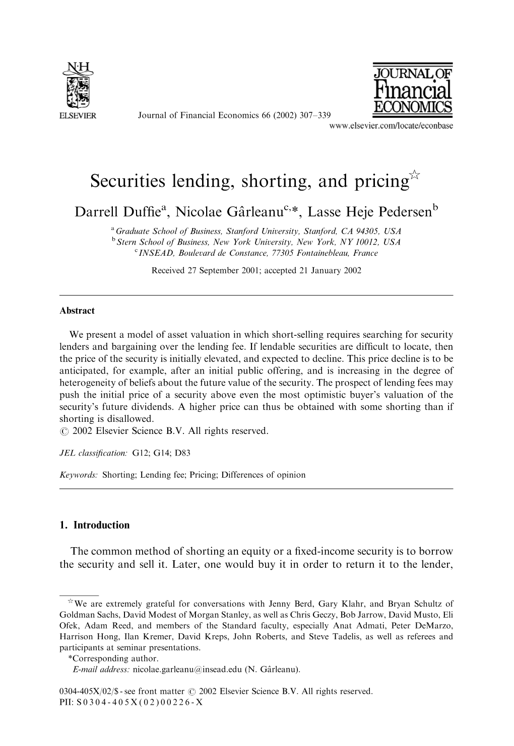 Securities Lending, Shorting, and Pricing$