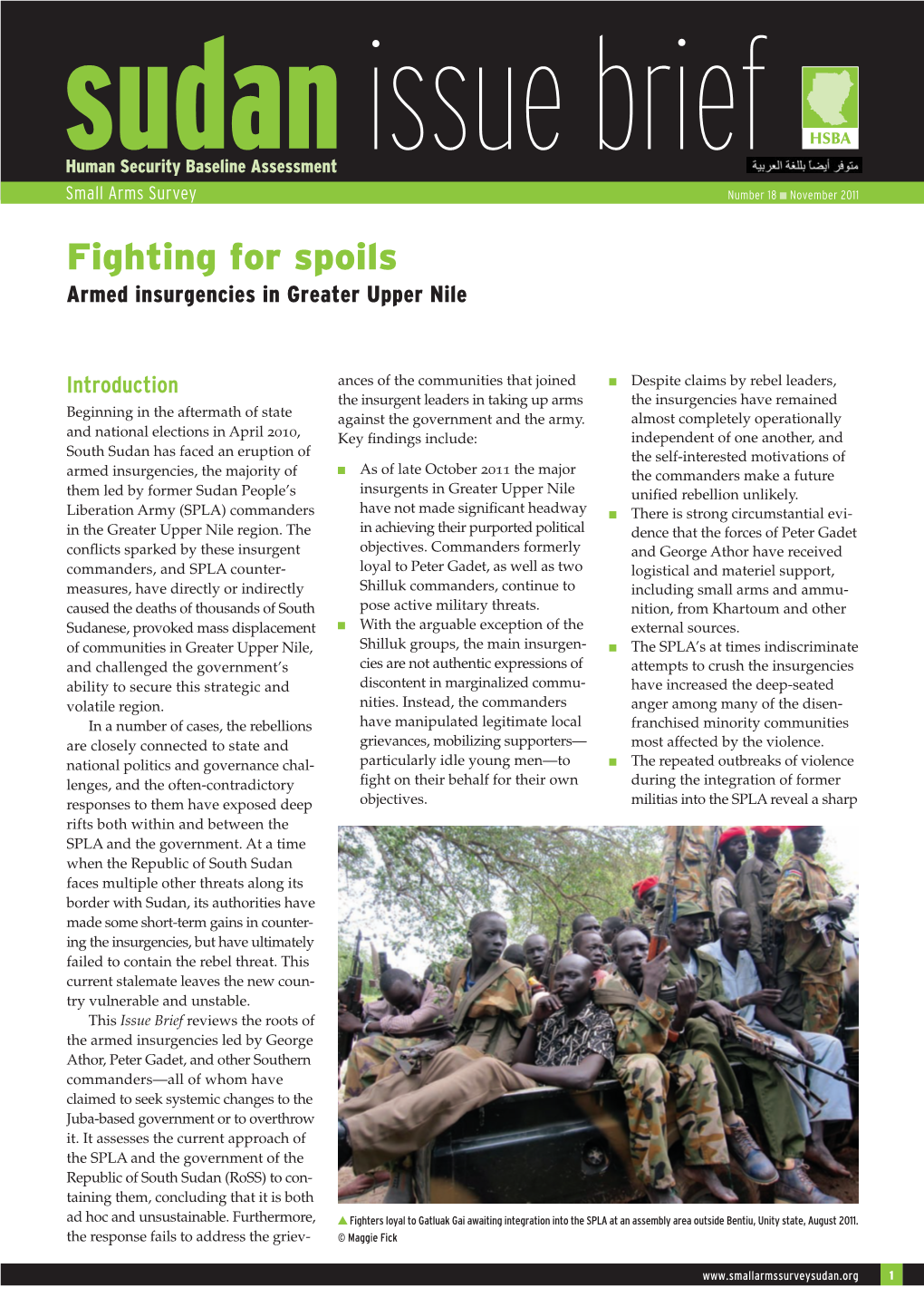 Fighting for Spoils: Armed Insurgencies in Greater Upper Nile