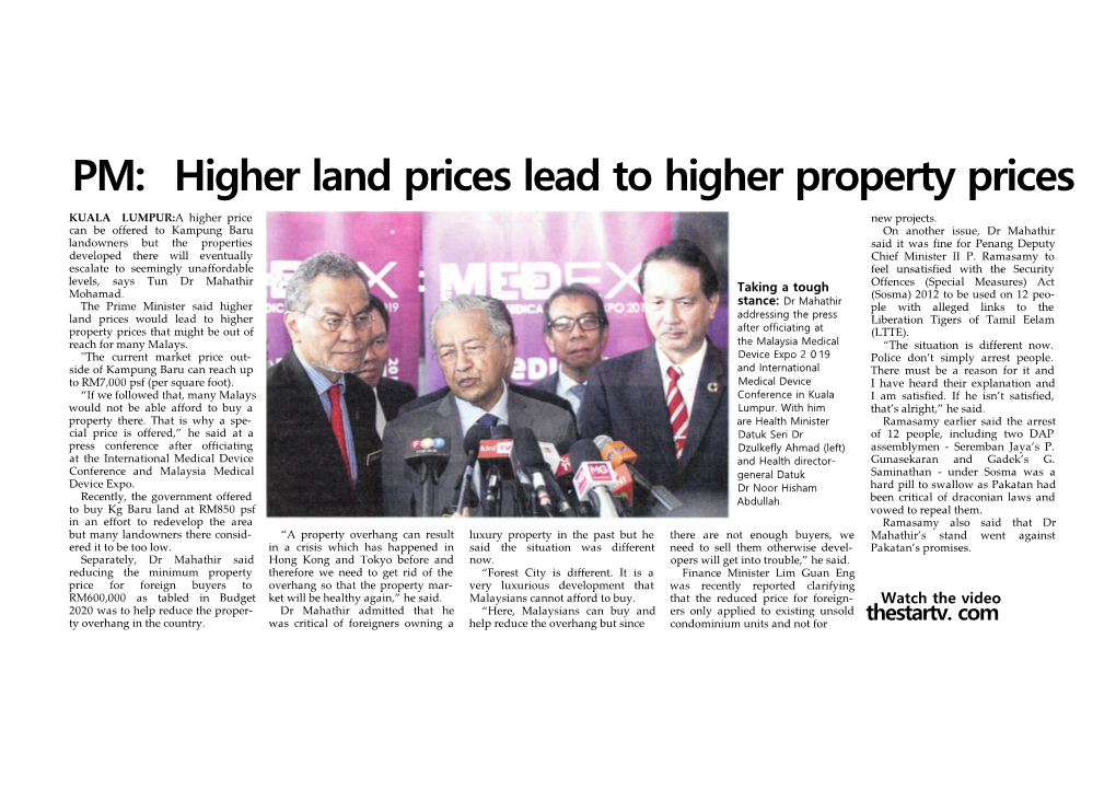 PM: Higher Land Prices Lead to Higher Property Prices