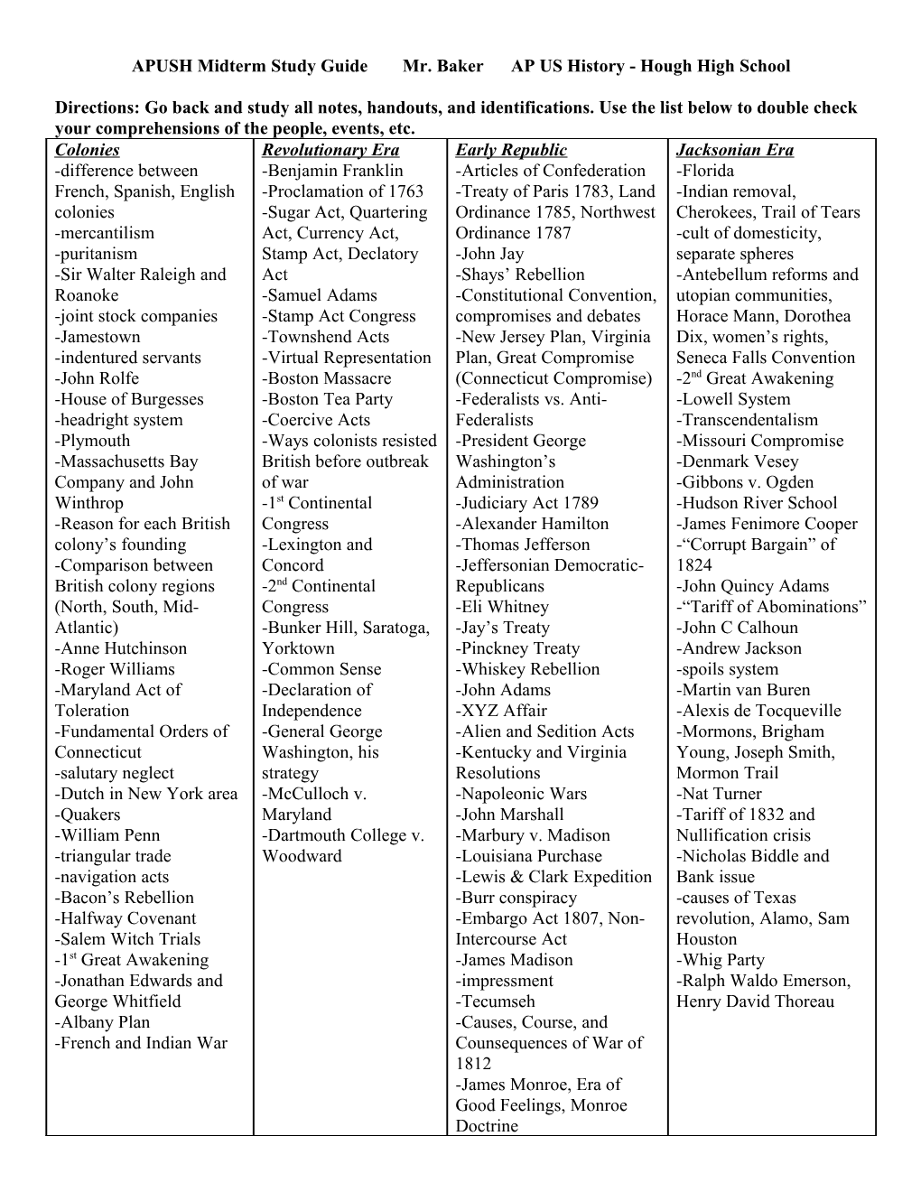 AP US History Midterm Study Guide