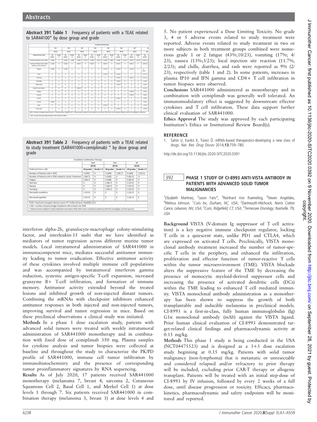 392 Phase 1 Study of CI-8993 Anti-VISTA Antibody in Patients With