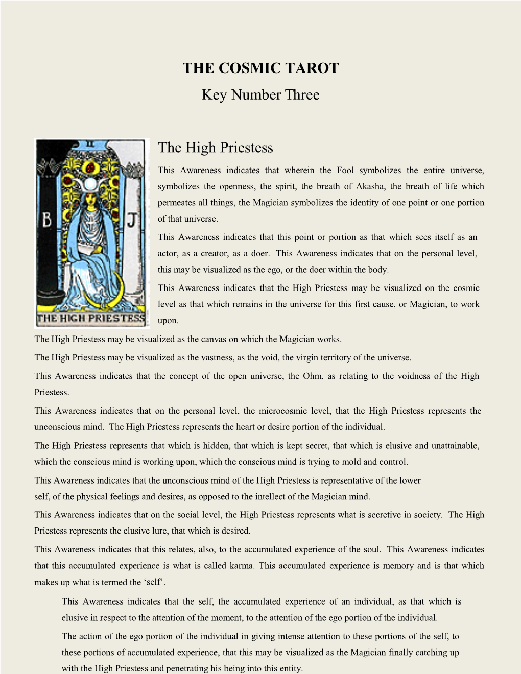 THE COSMIC TAROT Key Number Three the High Priestess