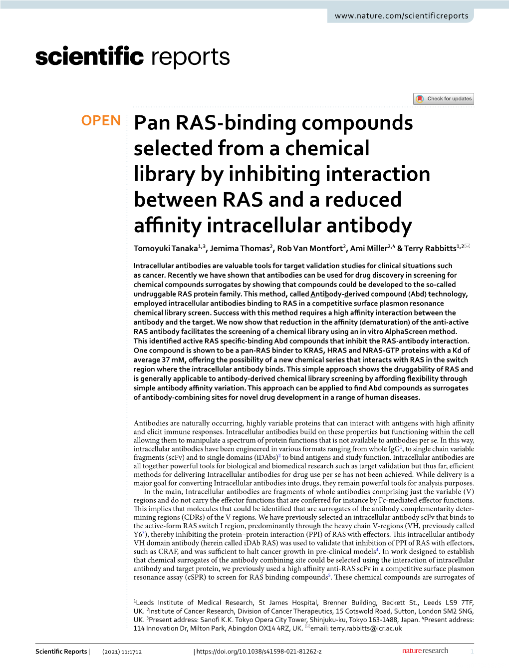 Pan RAS-Binding Compounds Selected from a Chemical Library by Inhibiting Interaction Between RAS and a Reduced Affinity Intracel