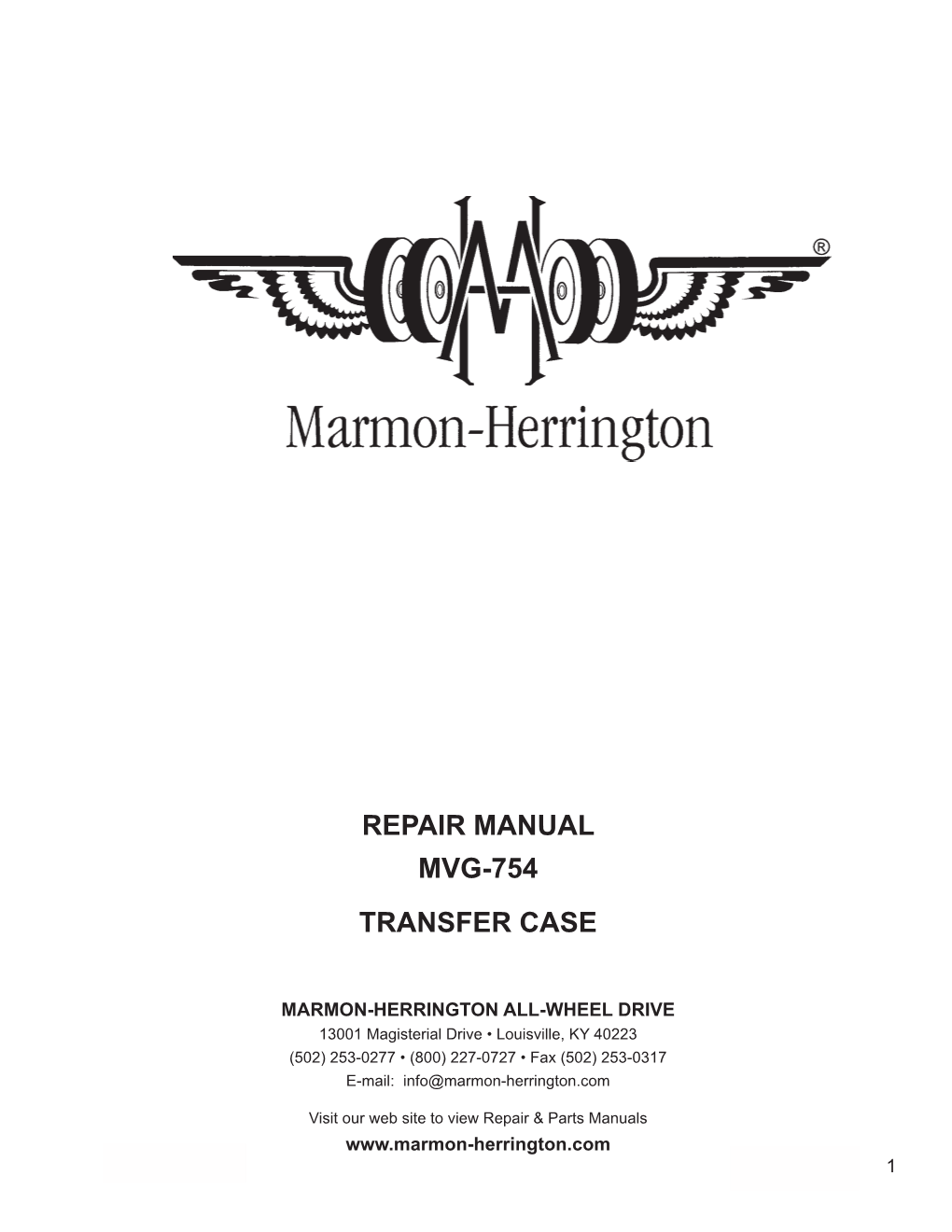 Repair Manual Mvg-754 Transfer Case