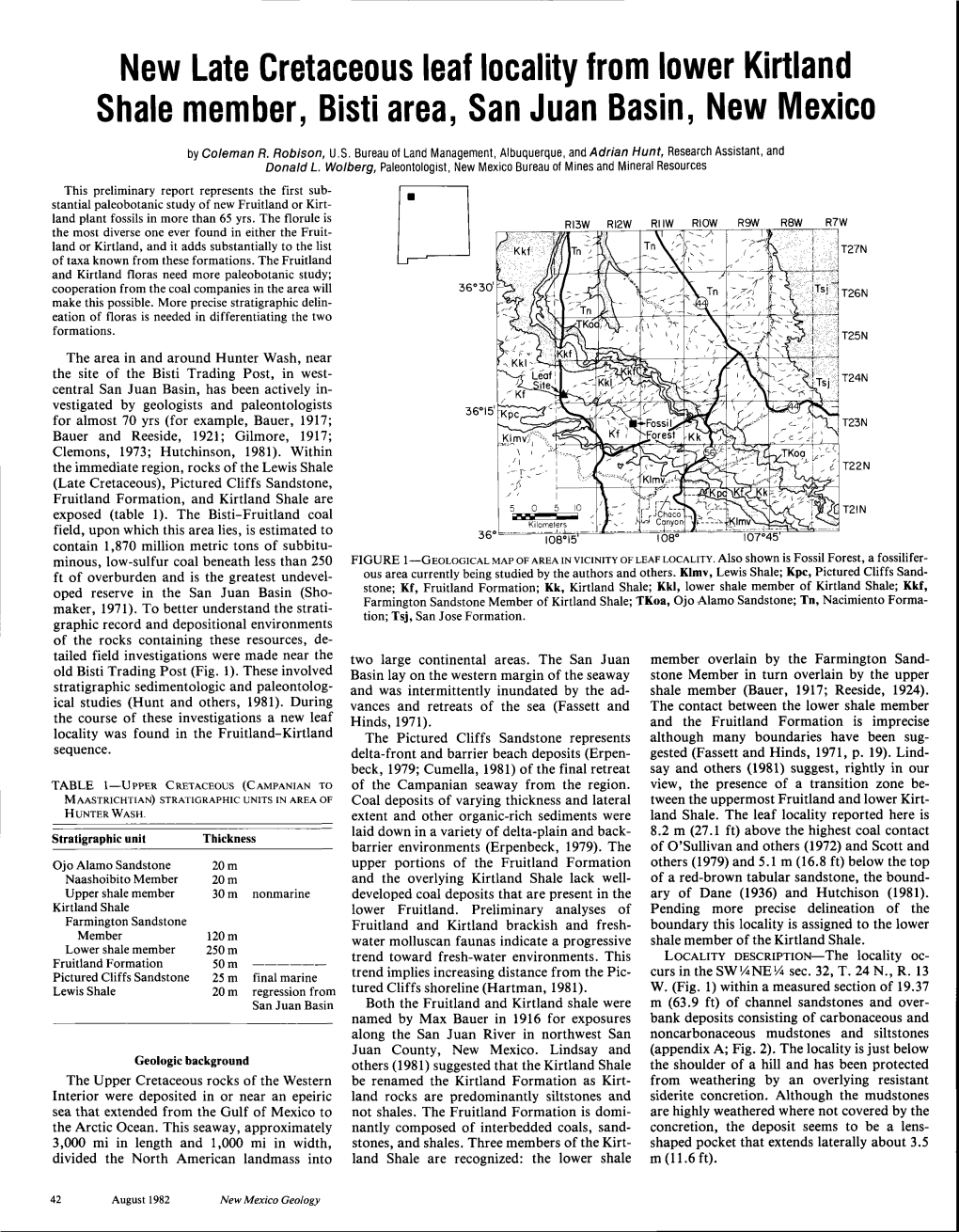 New Late Cretaceous Leaf Locality from Lower Kirtland Shale Member, Bisti