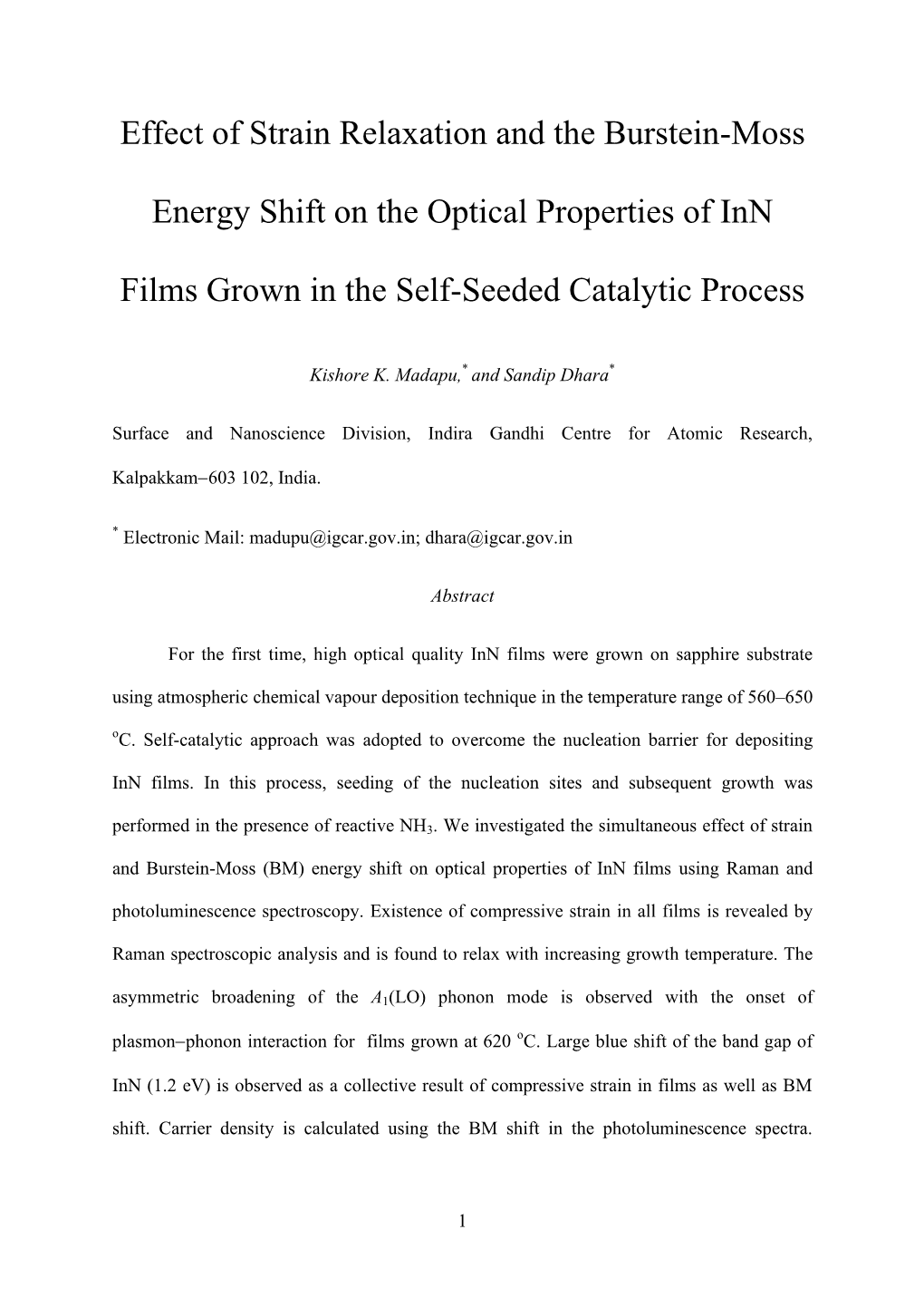 Effect of Strain Relaxation and the Burstein-Moss Energy Shift on The