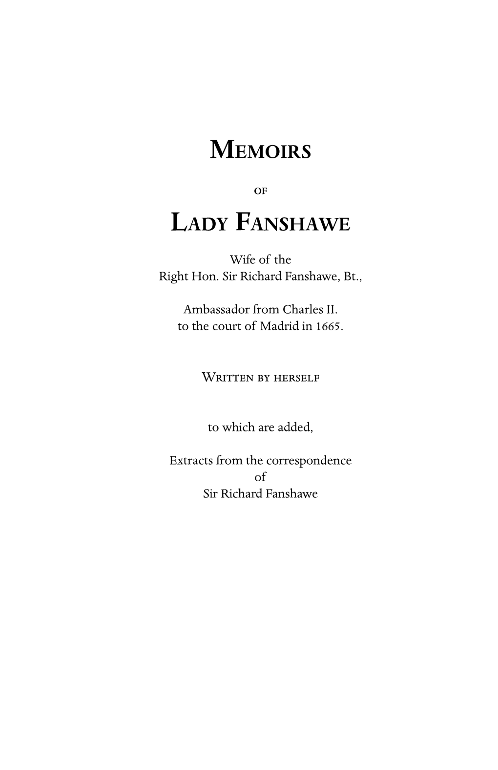 Memoirs Lady Fanshawe