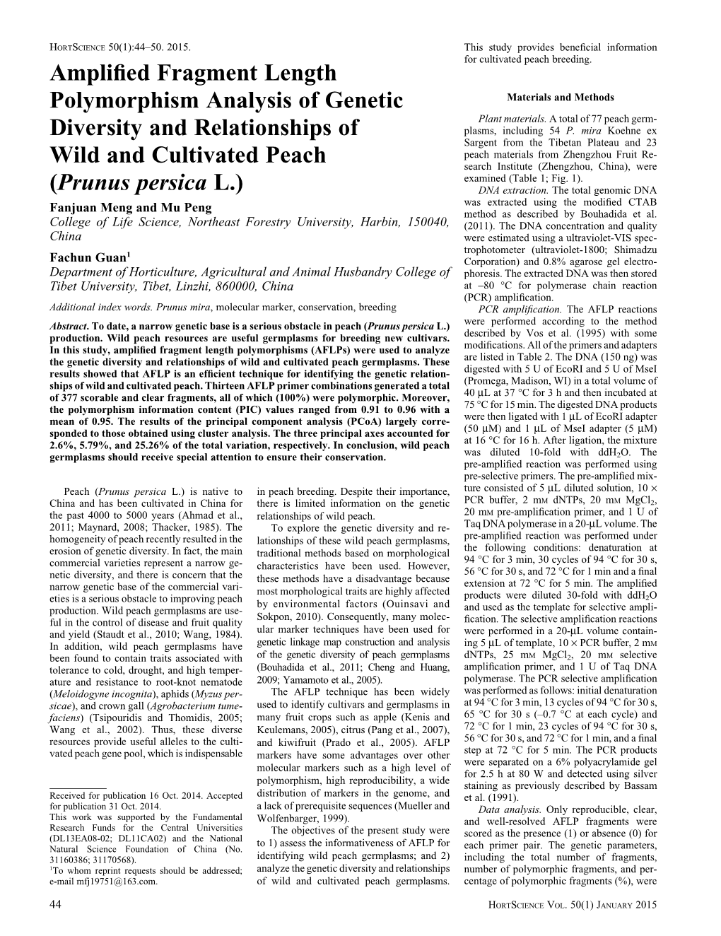 Amplified Fragment Length Polymorphism Analysis of Genetic