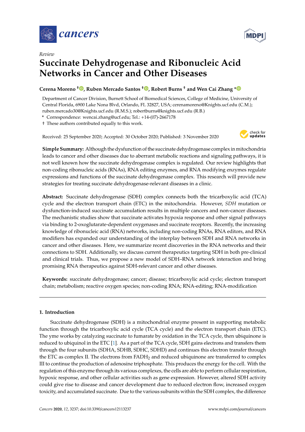 Succinate Dehydrogenase and Ribonucleic Acid Networks in Cancer and Other Diseases