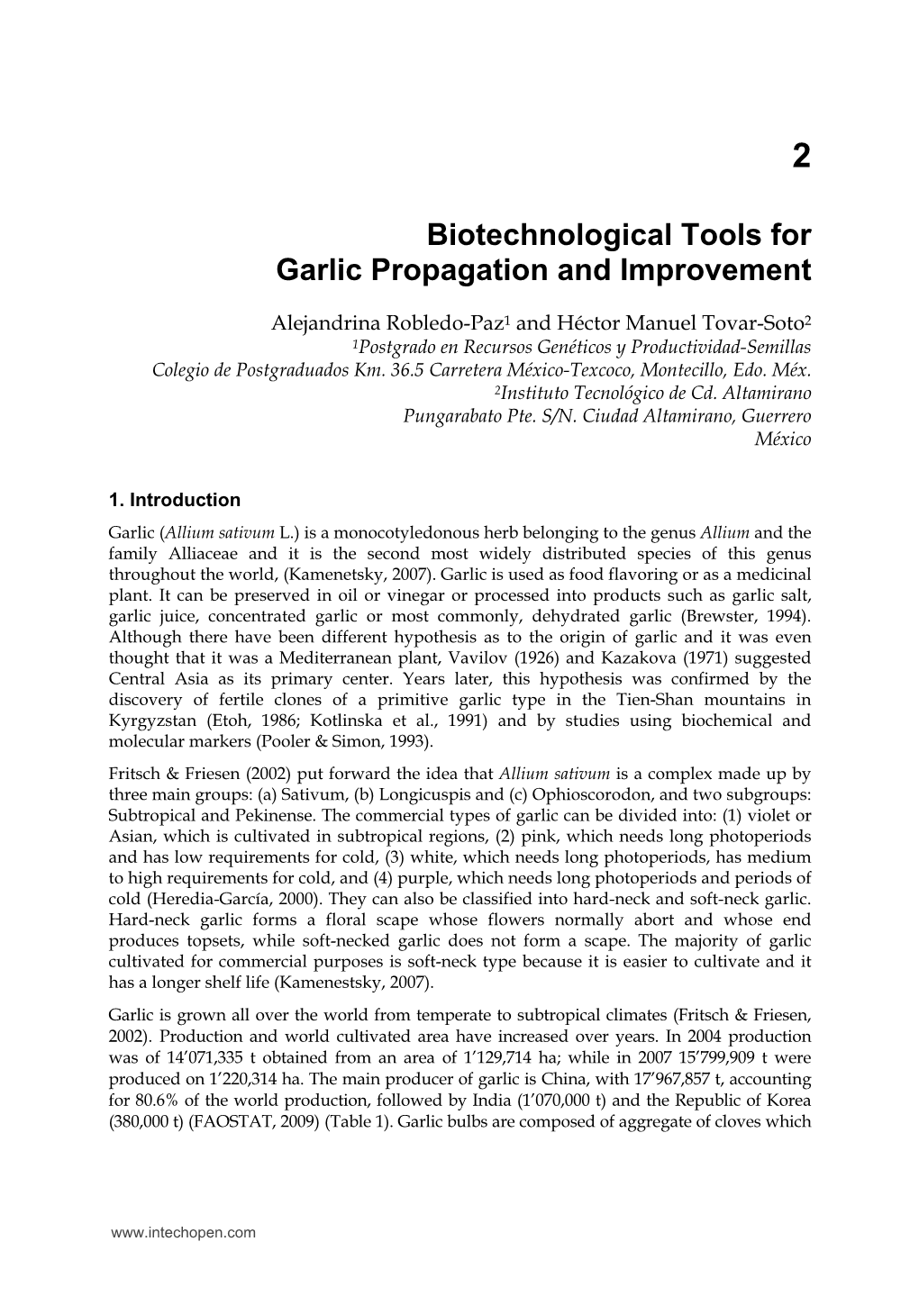 Biotechnological Tools for Garlic Propagation and Improvement