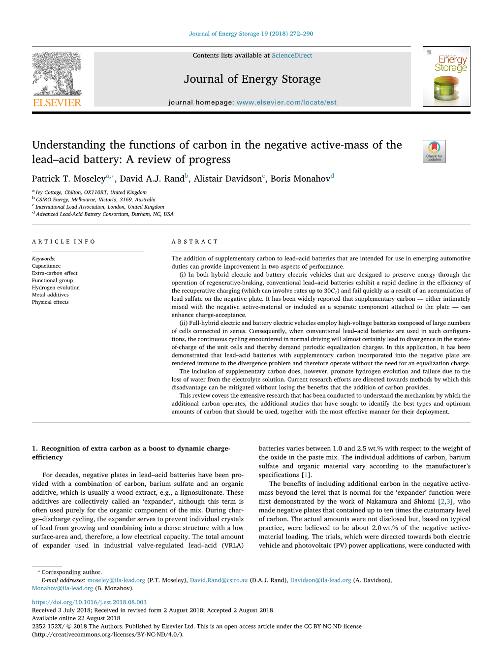 Journal of Energy Storage 19 (2018) 272–290