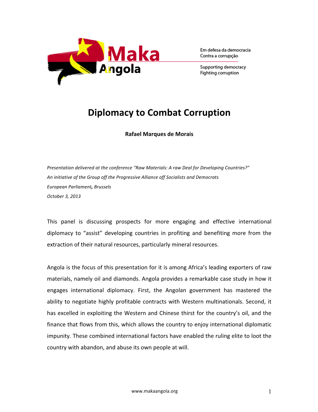 Diplomacy to Combat Corruption