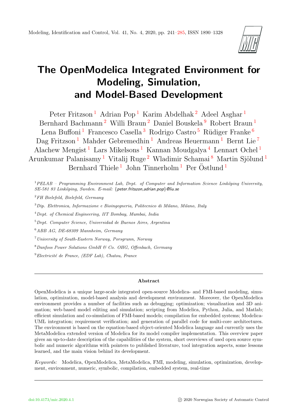 The Openmodelica Integrated Environment for Modeling, Simulation, and Model-Based Development