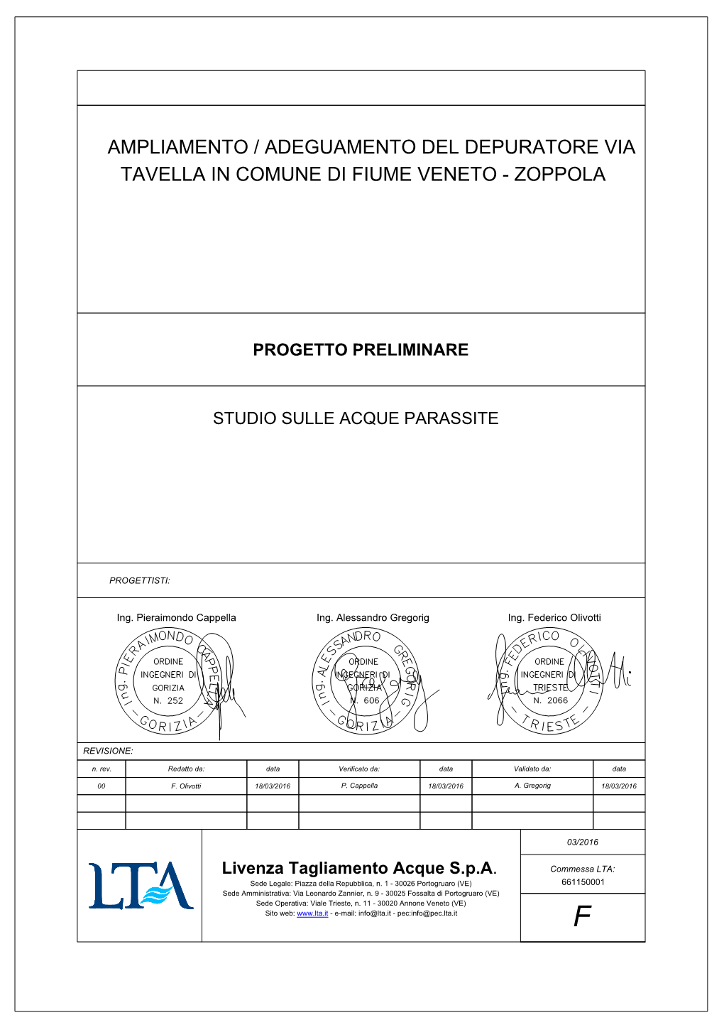 Ampliamento / Adeguamento Del Depuratore Via Tavella in Comune Di Fiume Veneto - Zoppola