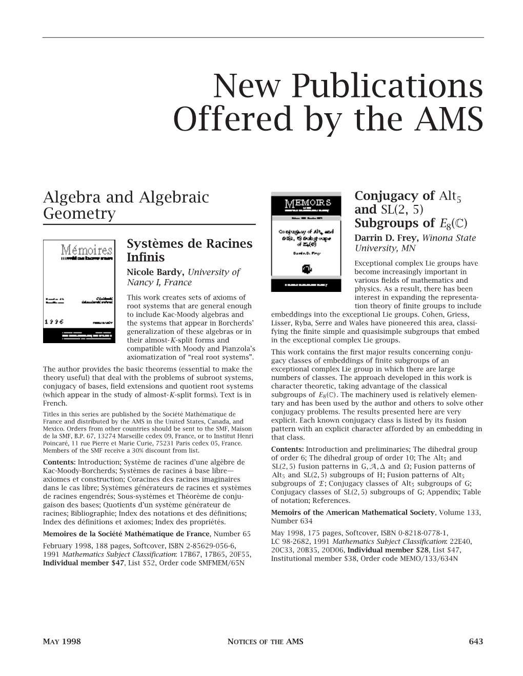 New Publications Offered by the AMS