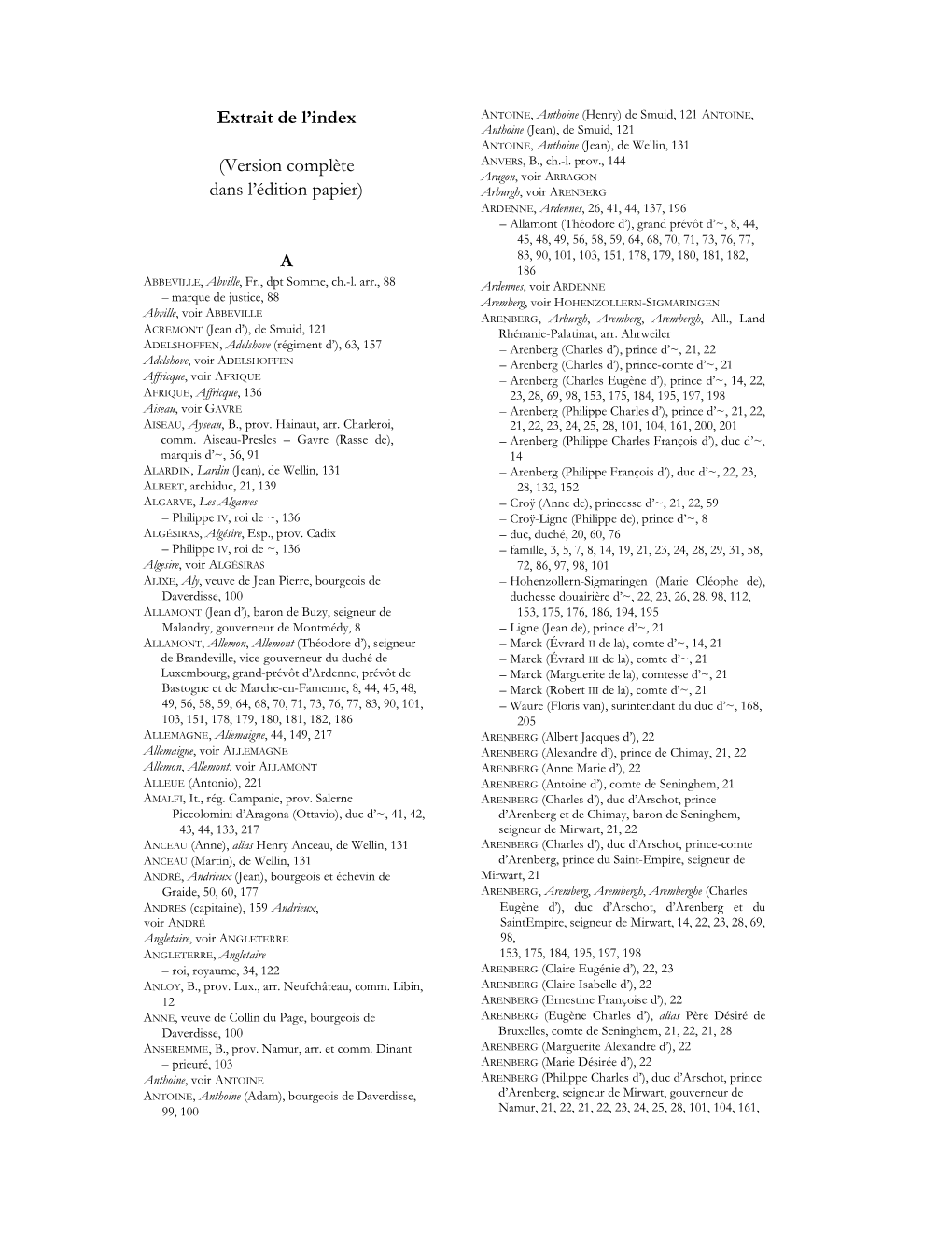 Extrait De L'index (Version Complète Dans L'édition Papier) A