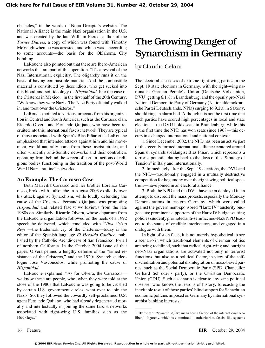 The Growing Danger of Synarchism in Germany