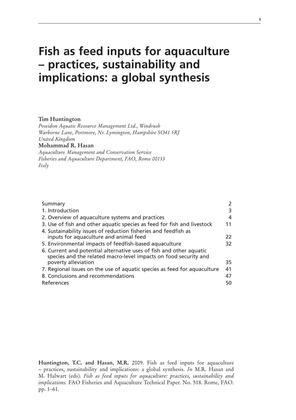 Fish As Feed Inputs for Aquaculture – Practices, Sustainability and Implications: a Global Synthesis