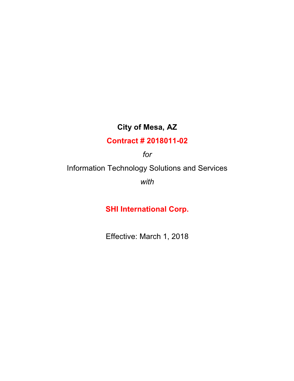 City of Mesa, AZ Contract # 2018011-02 for Information Technology Solutions and Services With
